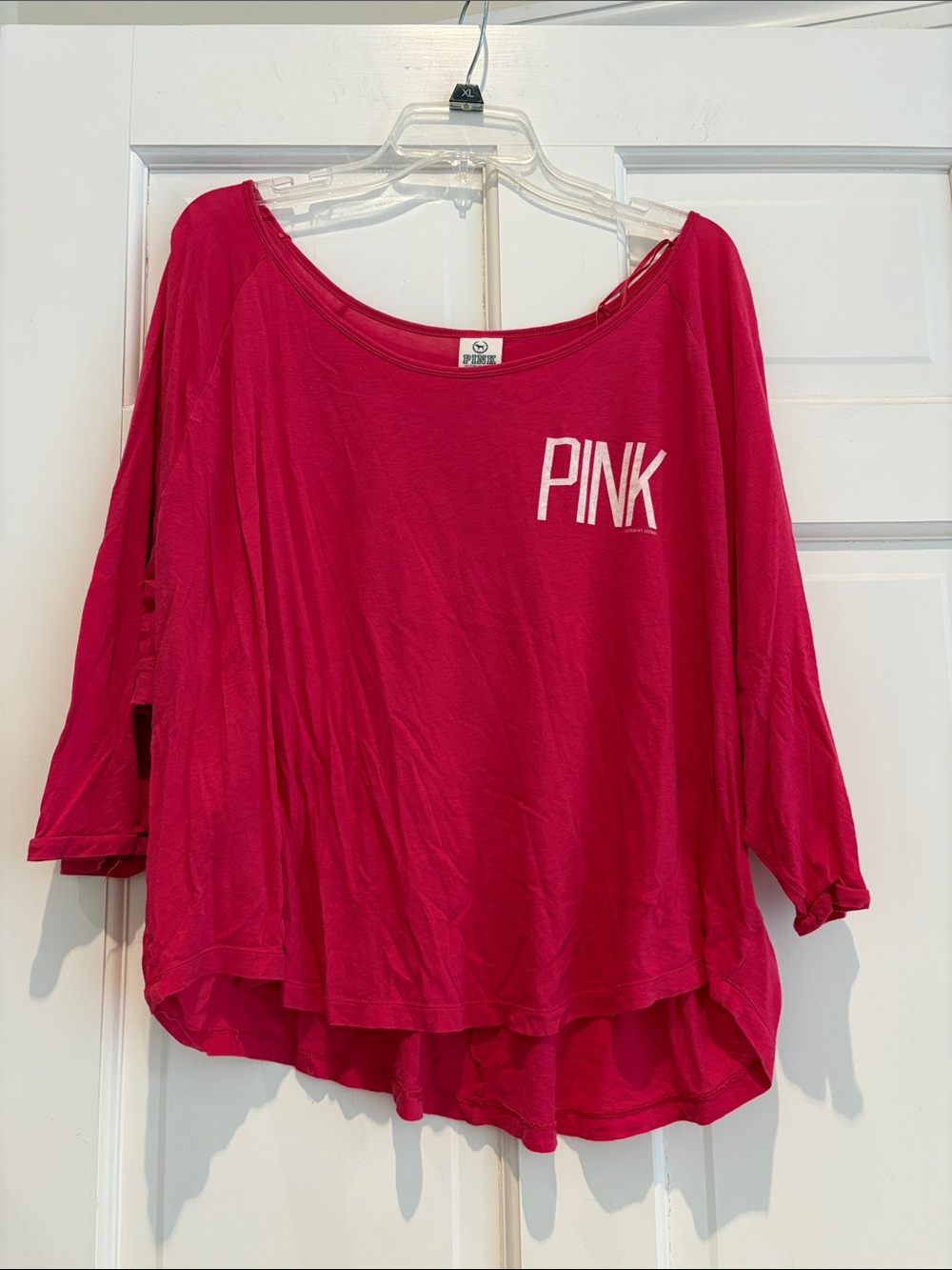 PINK Victoria's Secret Women's Off-Shoulder 3/4 Sleeve Top in Fuchsia Pink M/L